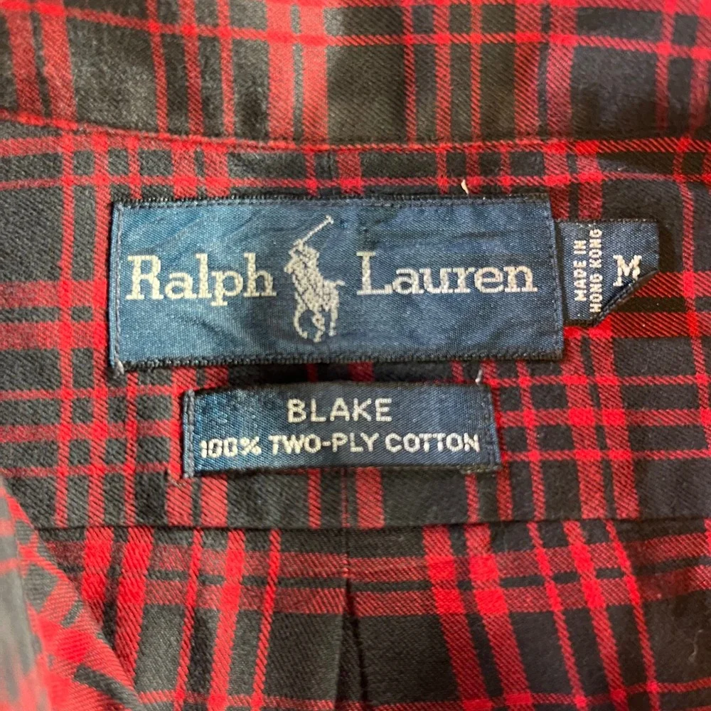 Ralph Lauren‎ Mens Blake Plaid Button Down Shirt Red Black Cotton Size M - Picture 3 of 10